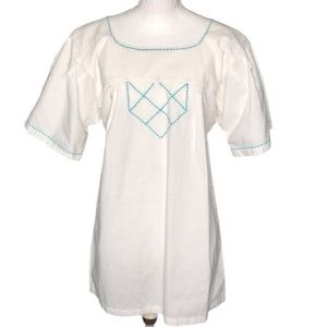 White Embroidery Detail Boho Tunic Top Made in Columbia
